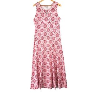 Talbots Geometric Medallion Printed Sleeveless Pink Maxi Dress Medium